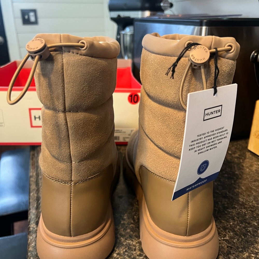 New Hunter Women’s Maribel Lug Sole Insulated Waterproof Snow Booties Boots Tan - Picture 4 of 15